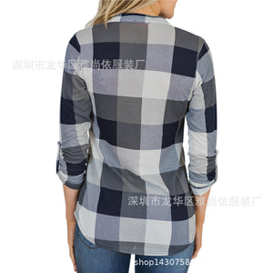 V-neck plaid printed casual Blouse