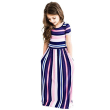 Load image into Gallery viewer, Children&#39;s colorful striped printed round neck short sleeve Dress
