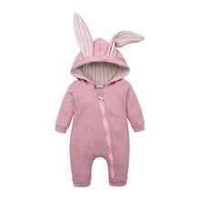 Load image into Gallery viewer, Big ears rabbit one-piece hooded zipper jumper robe
