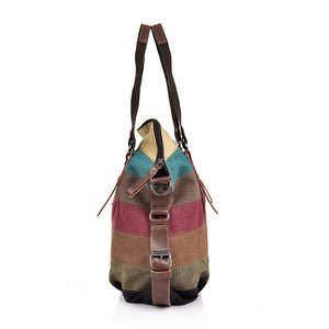 Diagonal cross color stripe stitching Women Handbag