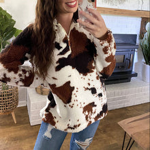 Load image into Gallery viewer, Fashion plush cow print zipper Lady Sweater Coat
