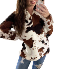 Load image into Gallery viewer, Fashion plush cow print zipper Lady Sweater Coat
