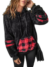 Load image into Gallery viewer, Plush hooded women&#39;s plaid sweater
