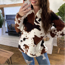 Load image into Gallery viewer, Fashion plush cow print zipper Lady Sweater Coat
