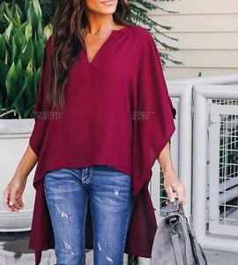 Simple fashion V-neck loose shoulder sleeve Top