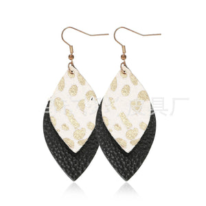 Trendy Leather Stud Earrings, Punk Style Leopard Print Water Drop Shaped Leather Earrings