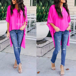 Simple fashion V-neck loose shoulder sleeve Top