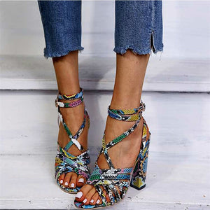 Snake-colored women's high-heeled Sandals