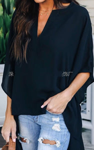 Simple fashion V-neck loose shoulder sleeve Top